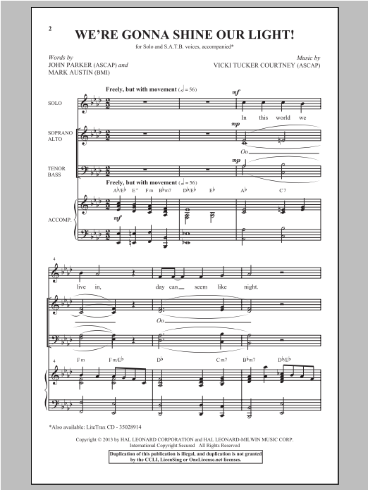 Vicki Tucker Courtney We're Gonna Shine Our Light! Sheet Music Notes & Chords for SATB - Download or Print PDF