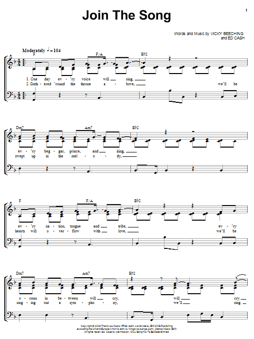Vicky Beeching Join The Song Sheet Music Notes & Chords for Piano, Vocal & Guitar (Right-Hand Melody) - Download or Print PDF
