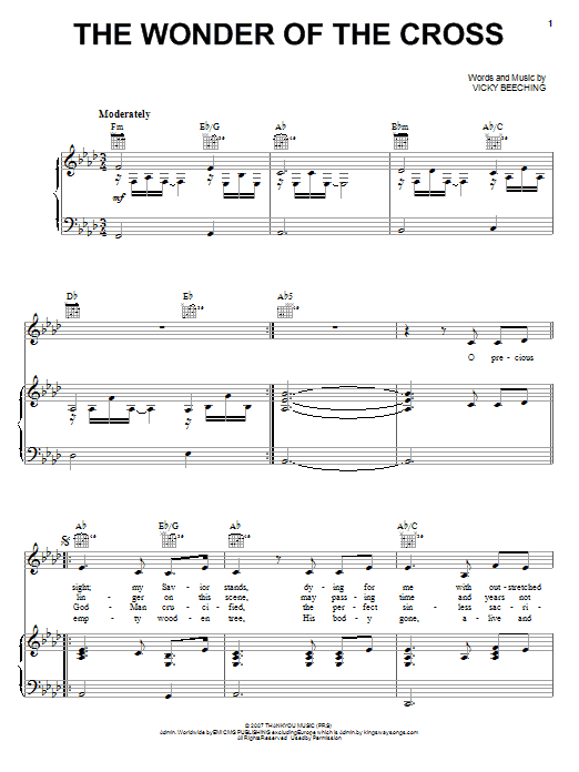 Vicky Beeching The Wonder Of The Cross Sheet Music Notes & Chords for Easy Piano - Download or Print PDF