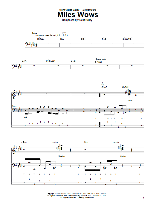 Victor Bailey Miles Wows Sheet Music Notes & Chords for Bass Guitar Tab - Download or Print PDF