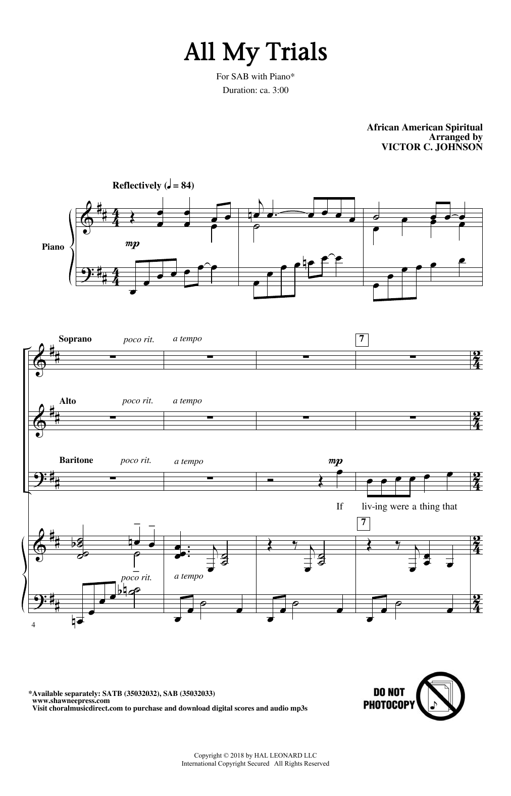 Victor C. Johnson All My Trials Sheet Music Notes & Chords for SATB - Download or Print PDF