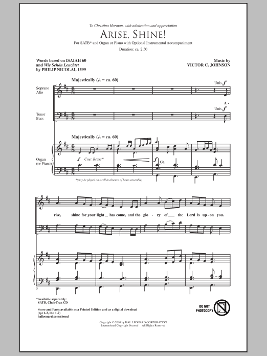 Victor C. Johnson Arise, Shine! Sheet Music Notes & Chords for SATB - Download or Print PDF