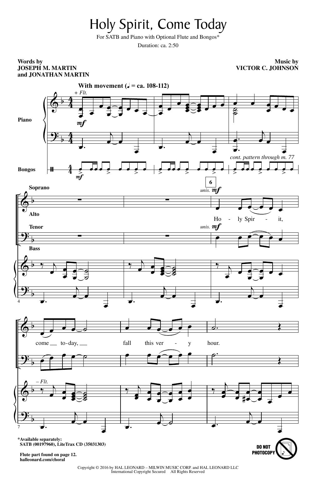 Victor C. Johnson Holy Spirit, Come Today Sheet Music Notes & Chords for SATB - Download or Print PDF