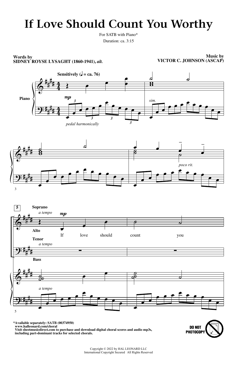Victor C. Johnson If Love Should Count You Worthy Sheet Music Notes & Chords for SATB Choir - Download or Print PDF