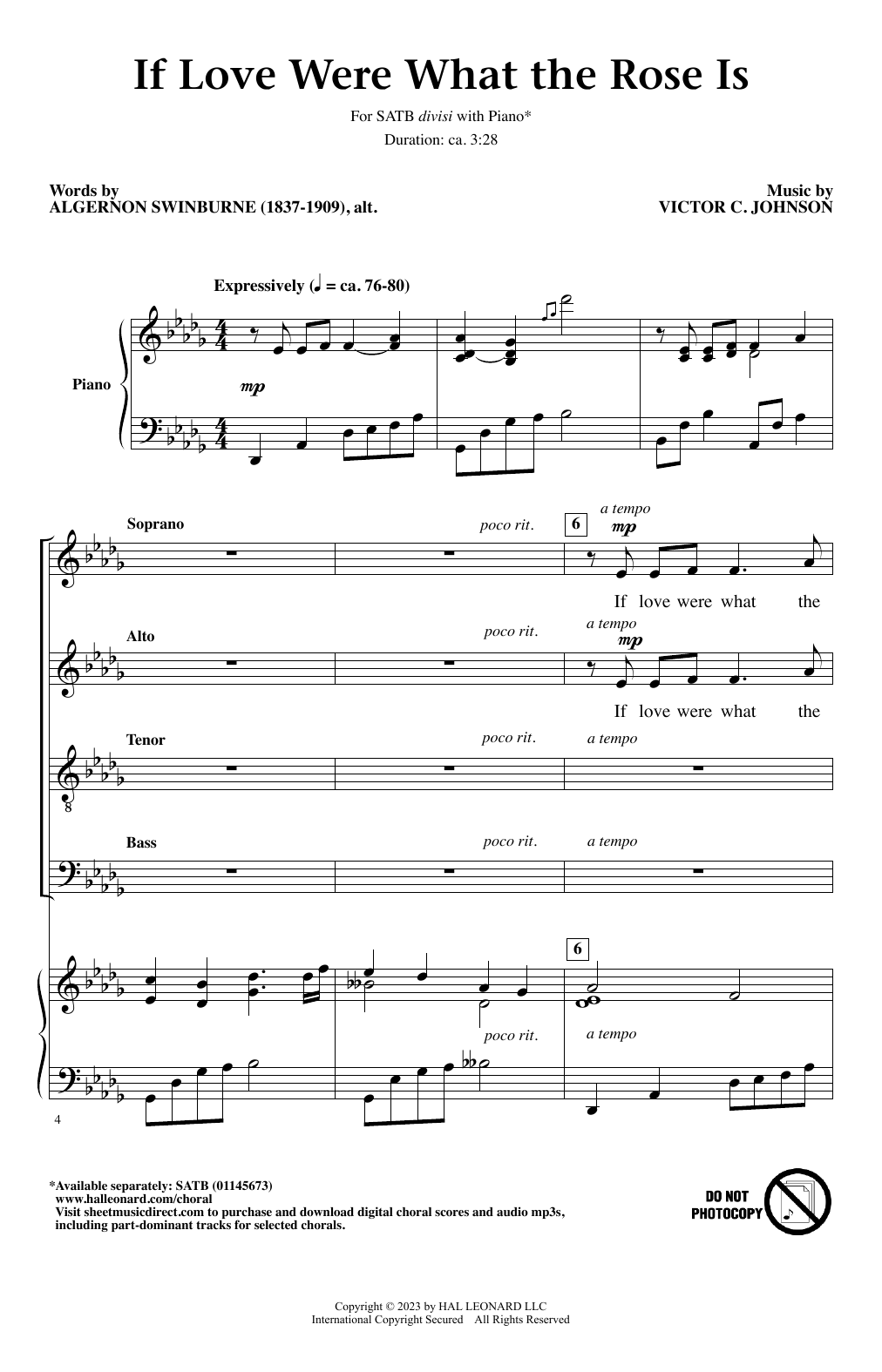 Victor C. Johnson If Love Were What The Rose Is Sheet Music Notes & Chords for SATB Choir - Download or Print PDF