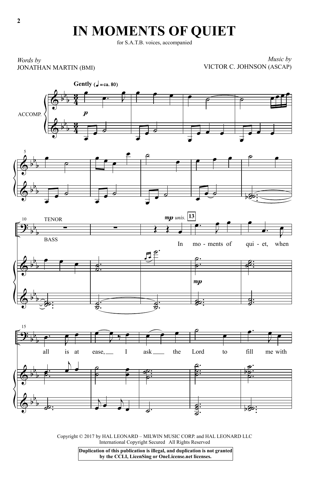 Victor C. Johnson In Moments Of Quiet Sheet Music Notes & Chords for SATB - Download or Print PDF