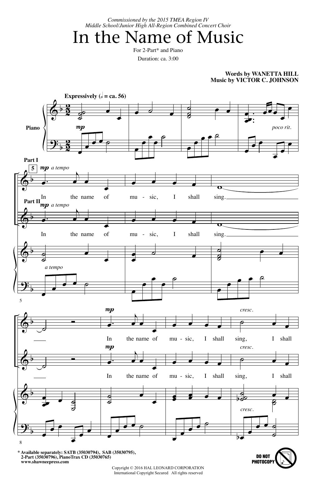 Victor C. Johnson In The Name Of Music Sheet Music Notes & Chords for SATB - Download or Print PDF