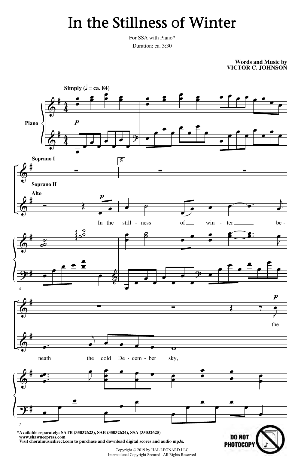 Victor C. Johnson In The Stillness Of Winter Sheet Music Notes & Chords for SSA Choir - Download or Print PDF