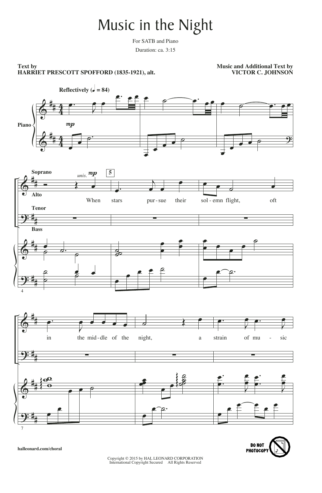 Victor C. Johnson Music In The Night Sheet Music Notes & Chords for SATB - Download or Print PDF