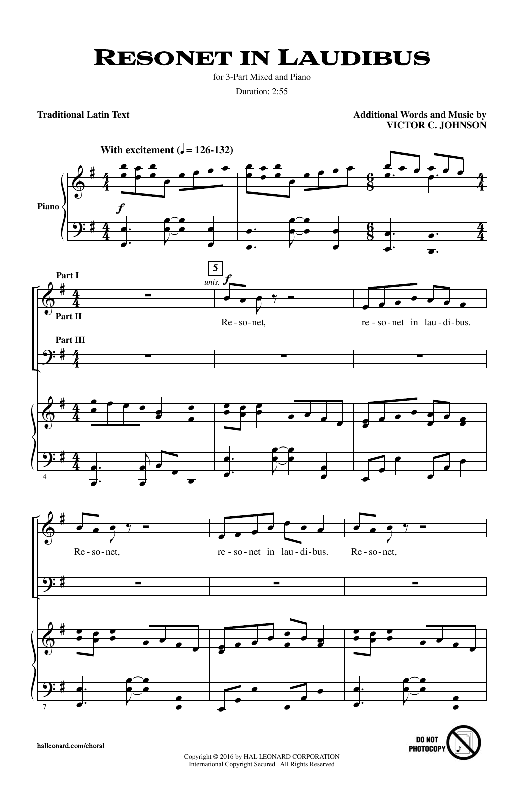 Victor C. Johnson Resonet In Laudibus Sheet Music Notes & Chords for 3-Part Mixed - Download or Print PDF