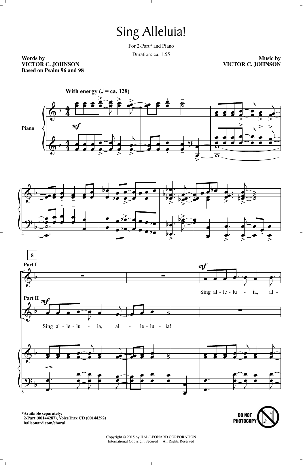 Victor C. Johnson Sing Alleluia! Sheet Music Notes & Chords for 2-Part Choir - Download or Print PDF