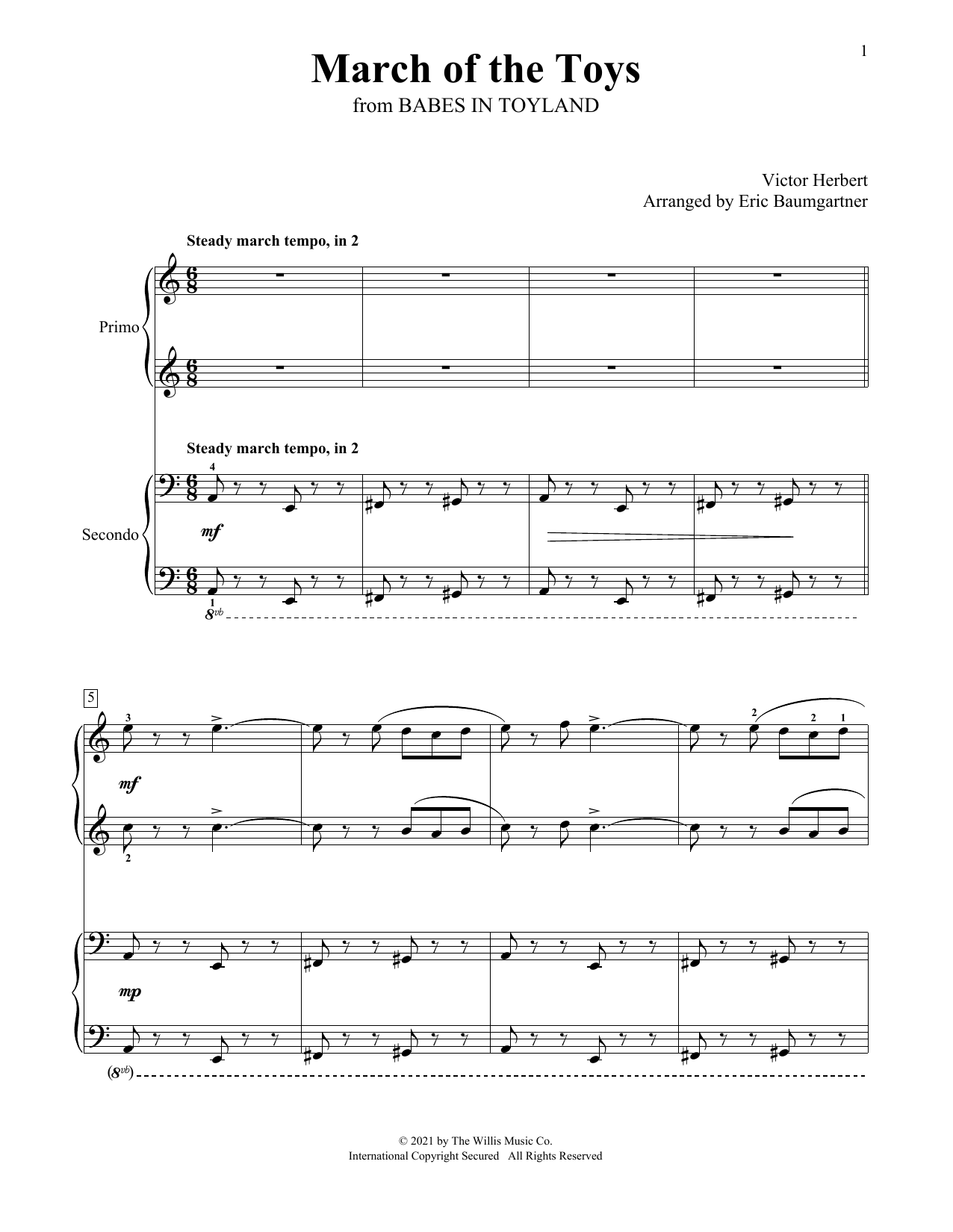 Victor Herbert March Of The Toys (arr. Eric Baumgartner) Sheet Music Notes & Chords for Piano Duet - Download or Print PDF