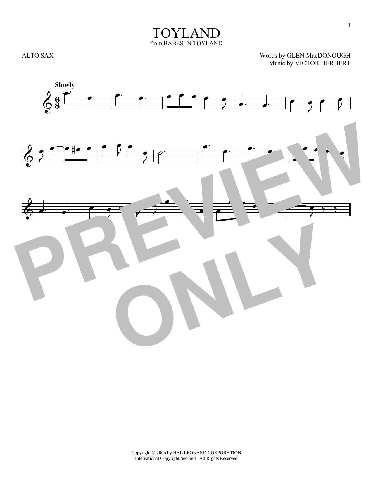 Victor Herbert Toyland Sheet Music Notes & Chords for Melody Line, Lyrics & Chords - Download or Print PDF