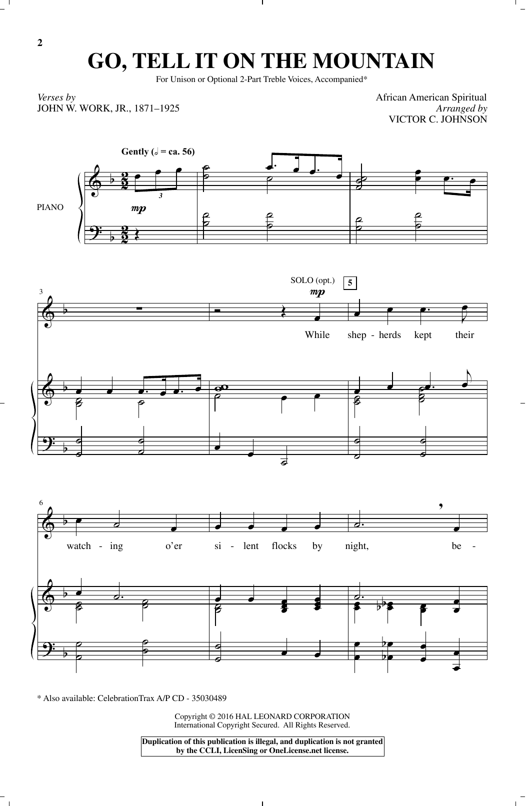 African-American Spiritual Go Tell It On The Mountain (arr. Victor Johnson) Sheet Music Notes & Chords for Unison Choral - Download or Print PDF