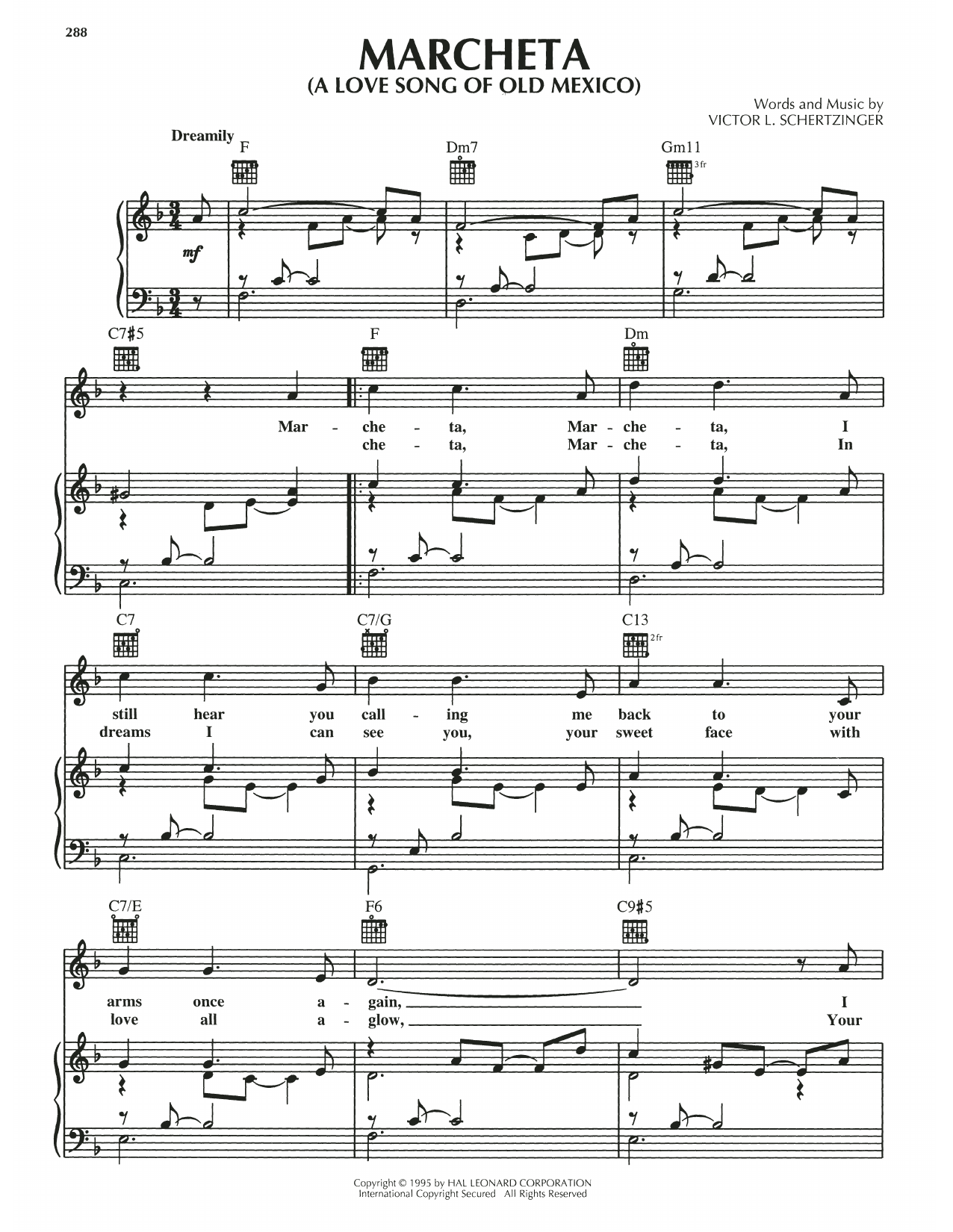 Victor L. Schertzinger Marcheta (A Love Song Of Old Mexico) Sheet Music Notes & Chords for Piano, Vocal & Guitar Chords (Right-Hand Melody) - Download or Print PDF