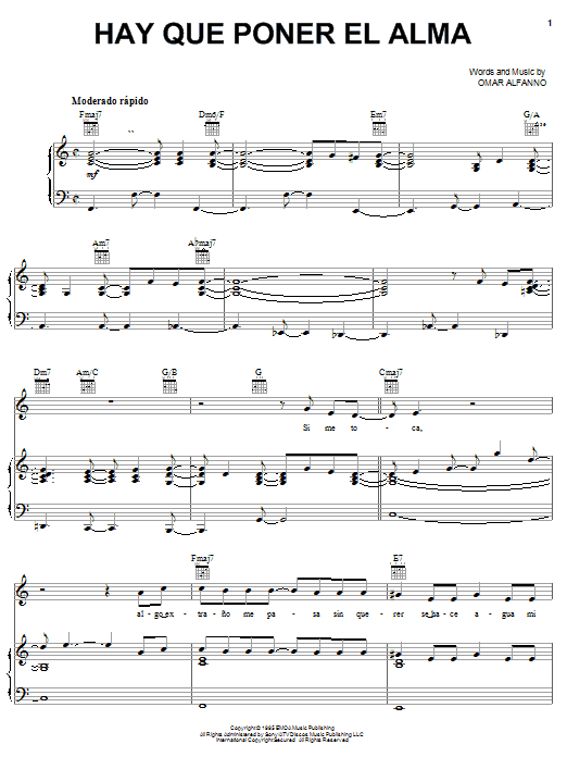 Victor Manuelle Hay Que Poner El Alma Sheet Music Notes & Chords for Piano, Vocal & Guitar (Right-Hand Melody) - Download or Print PDF