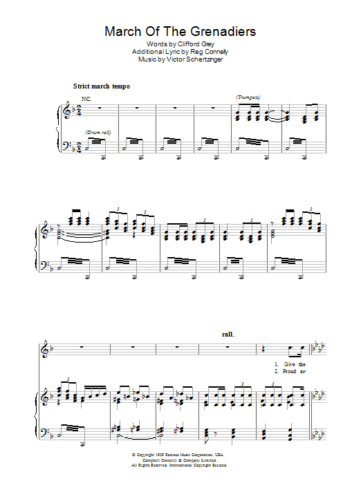 Victor Schertzinger March Of The Grenadiers Sheet Music Notes & Chords for Piano, Vocal & Guitar (Right-Hand Melody) - Download or Print PDF