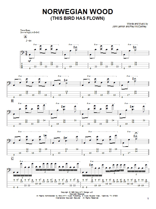 Victor Wooten Norwegian Wood (This Bird Has Flown) Sheet Music Notes & Chords for Bass Guitar Tab - Download or Print PDF