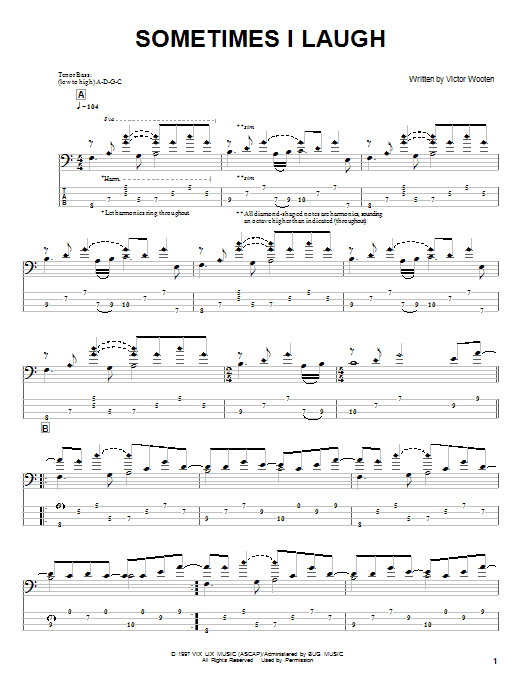 Victor Wooten Sometimes I Laugh Sheet Music Notes & Chords for Bass Guitar Tab - Download or Print PDF