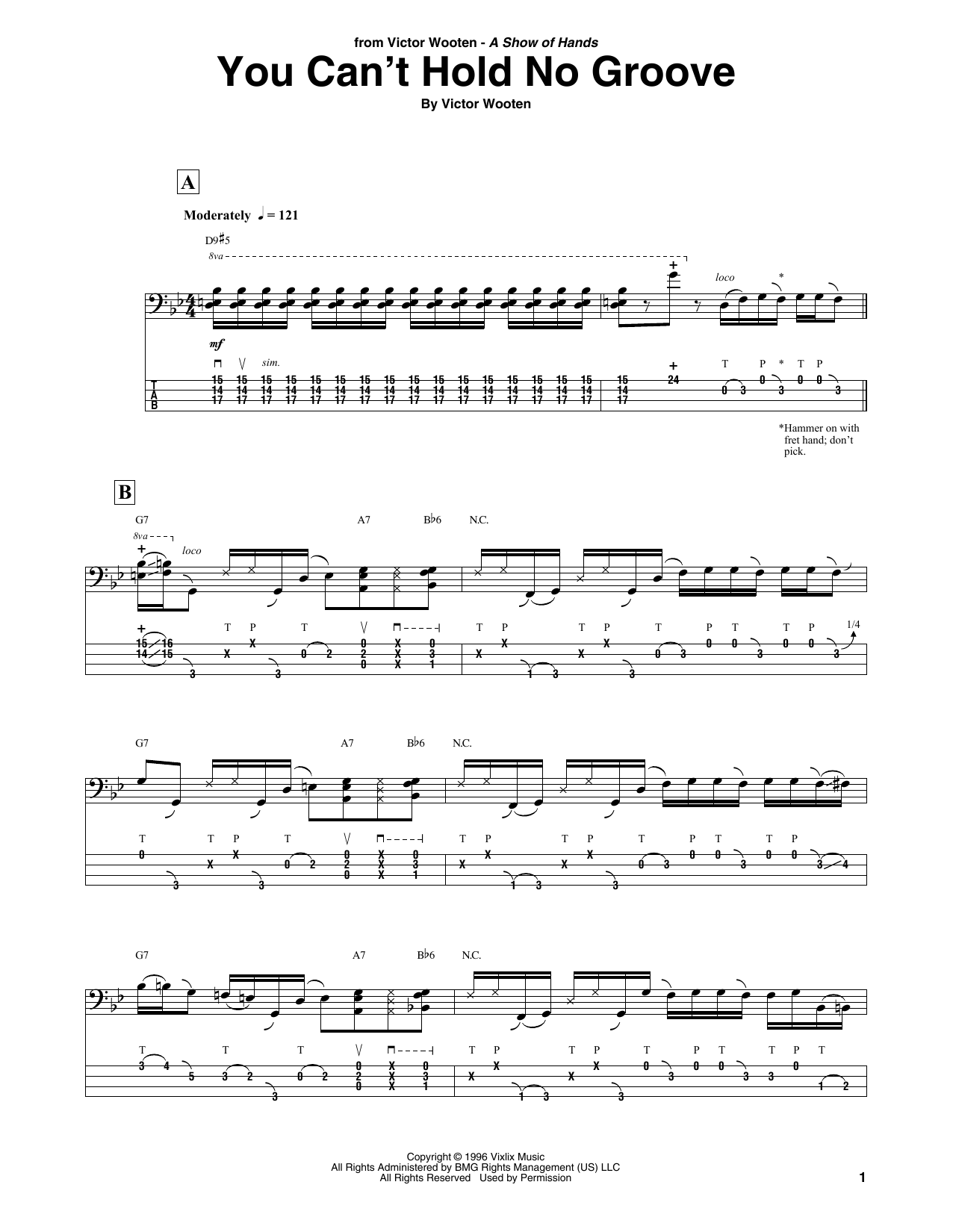 Victor Wooten You Can't Hold No Groove Sheet Music Notes & Chords for Bass Guitar Tab - Download or Print PDF