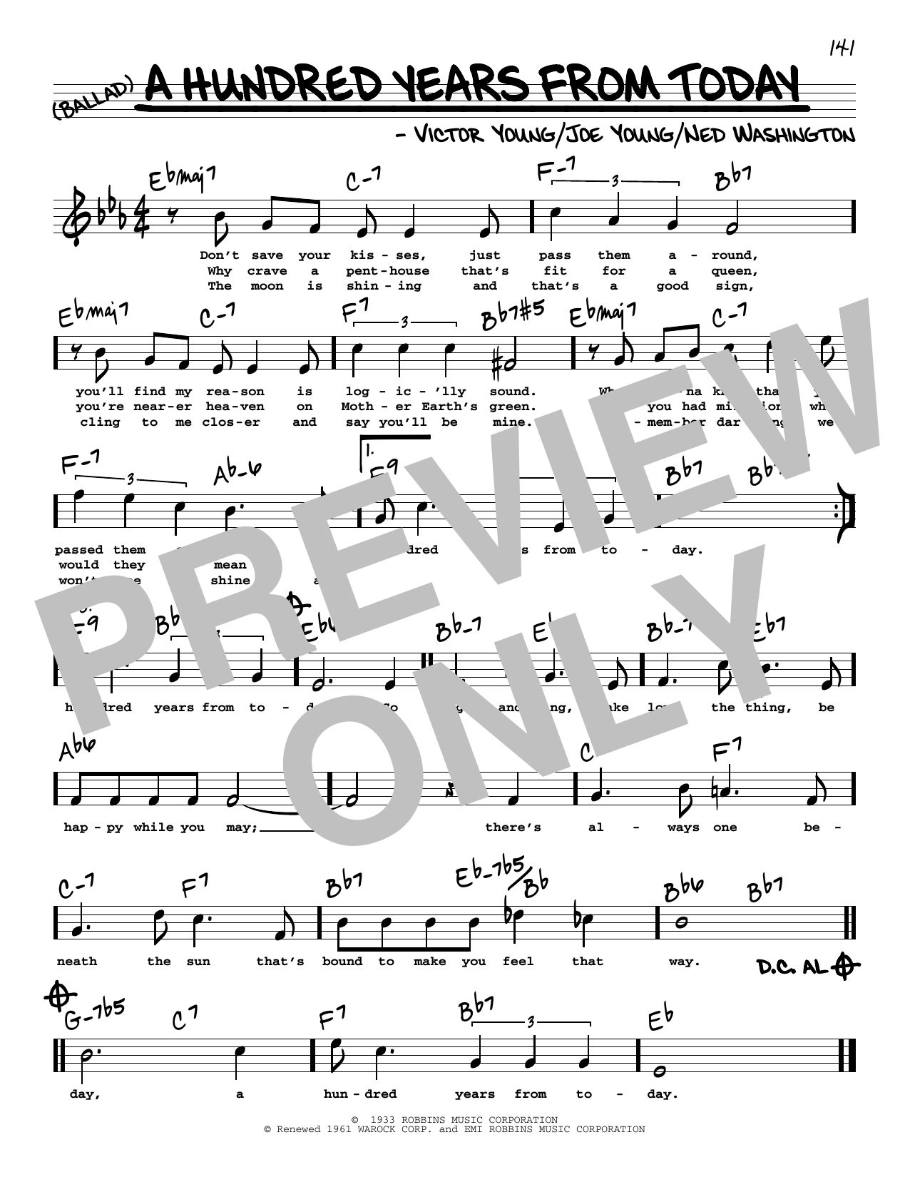 Frank Sinatra A Hundred Years From Today (High Voice) Sheet Music Notes & Chords for Real Book – Melody, Lyrics & Chords - Download or Print PDF