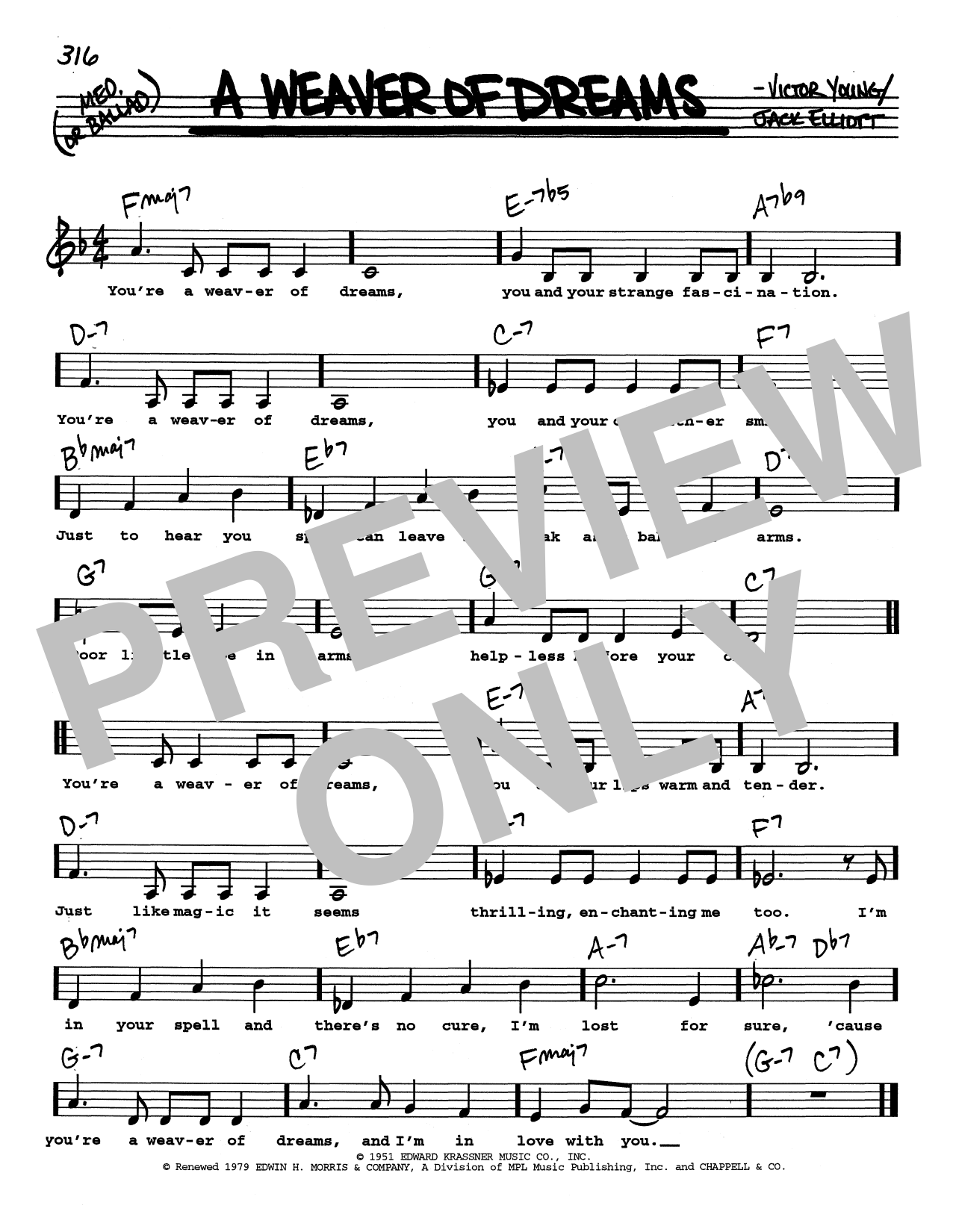 Victor Young A Weaver Of Dreams (Low Voice) Sheet Music Notes & Chords for Real Book – Melody, Lyrics & Chords - Download or Print PDF