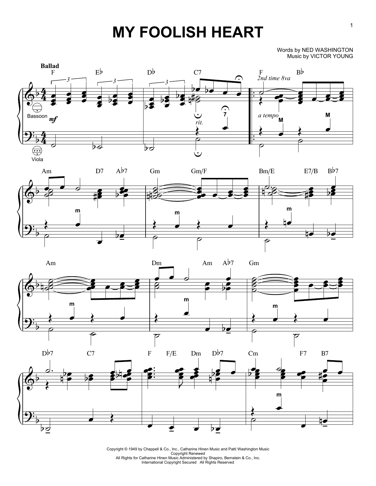 Victor Young My Foolish Heart (arr. Gary Meisner) Sheet Music Notes & Chords for Accordion - Download or Print PDF