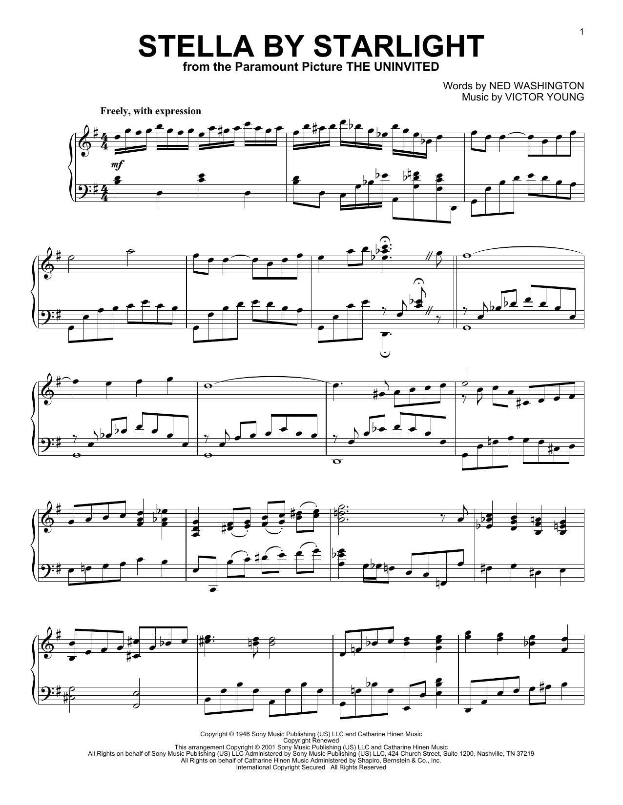 Victor Young Stella By Starlight (arr. Al Lerner) Sheet Music Notes & Chords for Piano Solo - Download or Print PDF