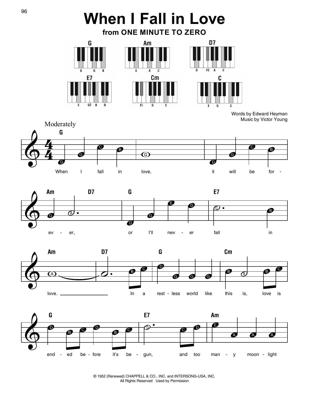Victor Young When I Fall In Love (from One Minute To Zero) Sheet Music Notes & Chords for Super Easy Piano - Download or Print PDF