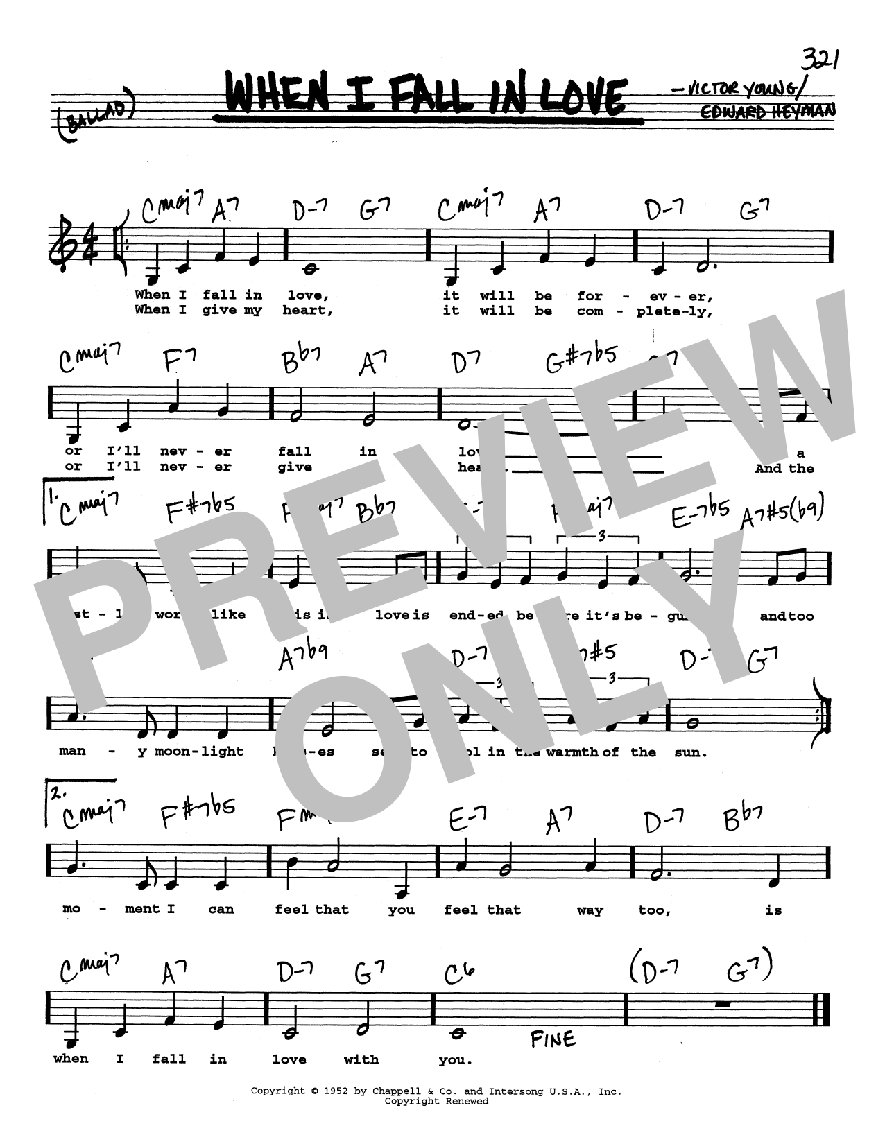 Victor Young When I Fall In Love (Low Voice) Sheet Music Notes & Chords for Real Book – Melody, Lyrics & Chords - Download or Print PDF