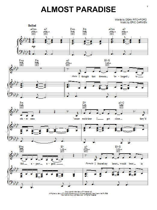 Victoria Justice & Hunter Hayes Almost Paradise Sheet Music Notes & Chords for Piano, Vocal & Guitar (Right-Hand Melody) - Download or Print PDF