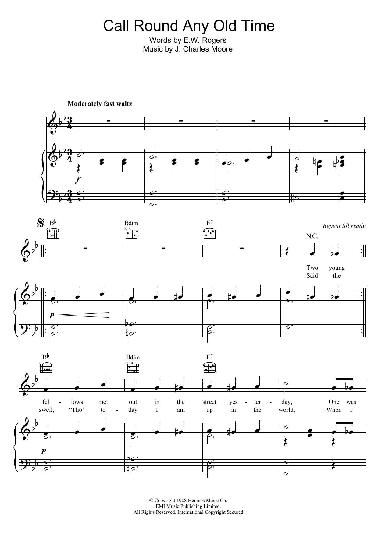 Victoria Monks Call Round Any Old Time Sheet Music Notes & Chords for Piano, Vocal & Guitar (Right-Hand Melody) - Download or Print PDF