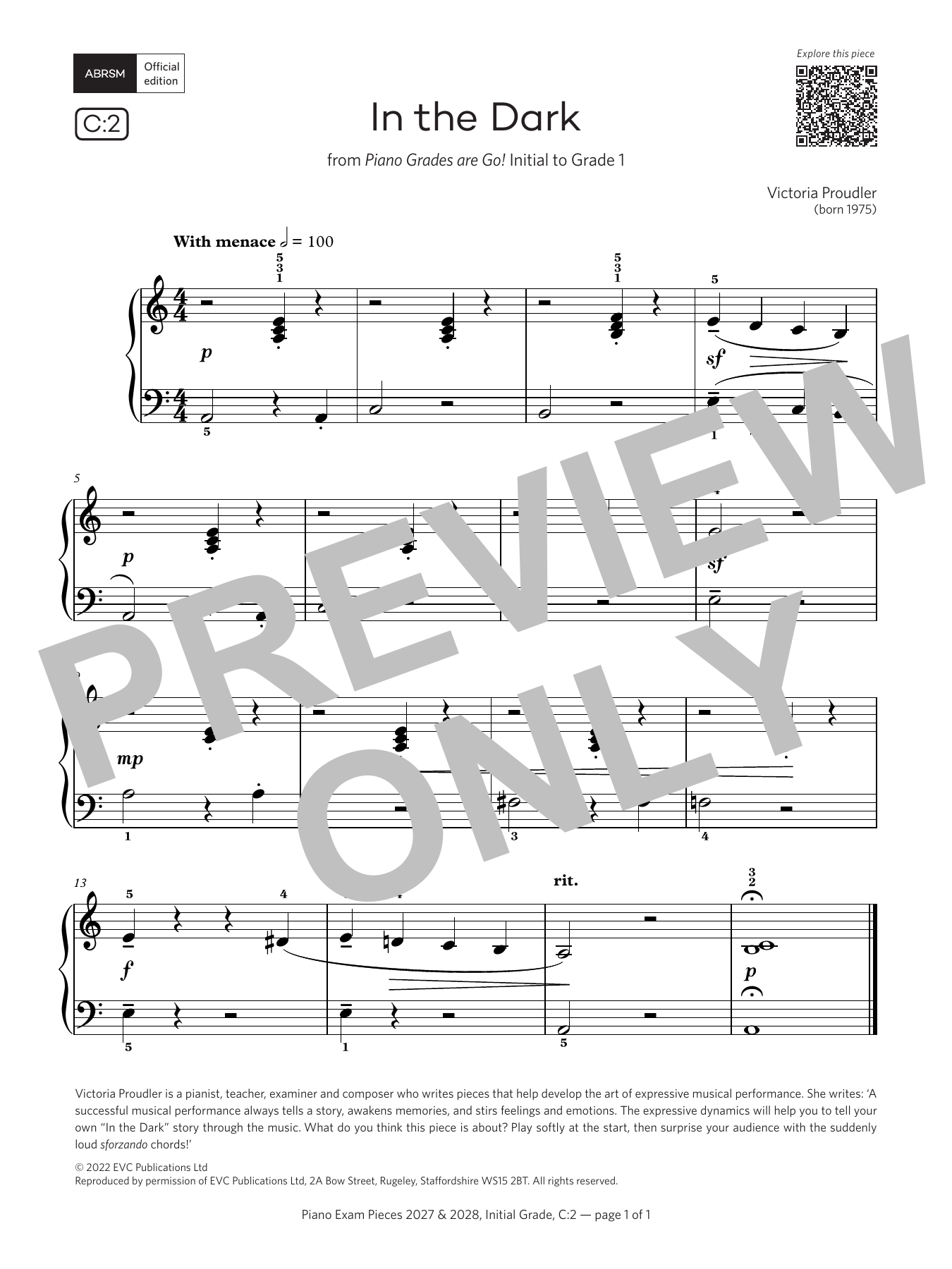 Victoria Proudler In the Dark (Grade Initial, list C2, from the ABRSM Piano Syllabus 2027 & 2028) Sheet Music Notes & Chords for Piano Solo - Download or Print PDF