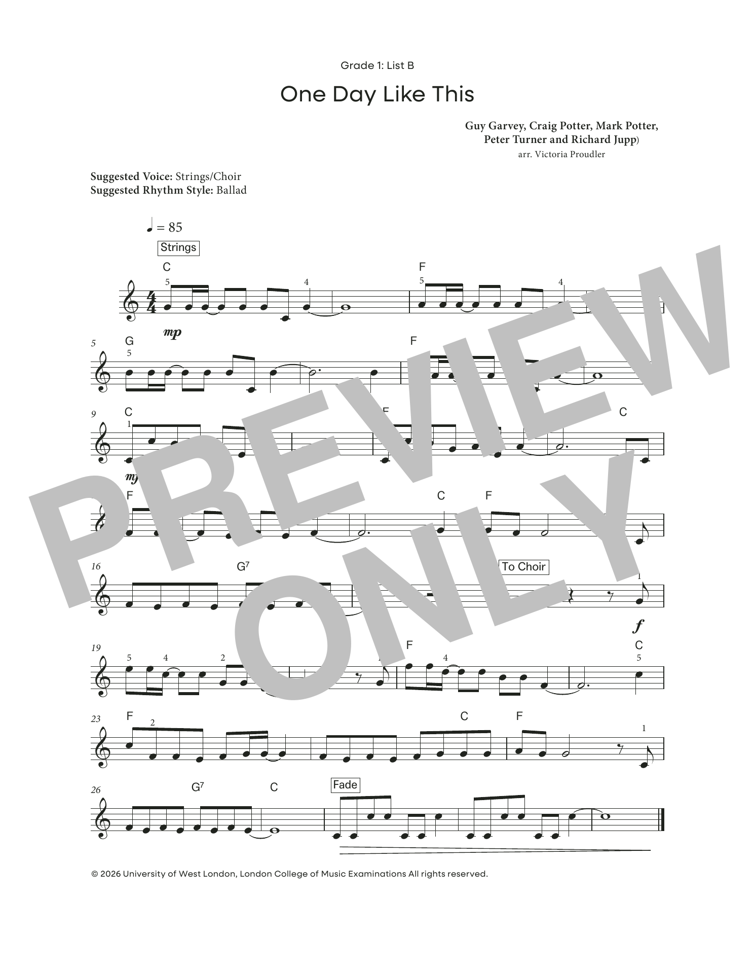 Victoria Proudler One Day Like This (from LCME Electronic Keyboard Grade 1 List B) Sheet Music Notes & Chords for Piano Solo - Download or Print PDF