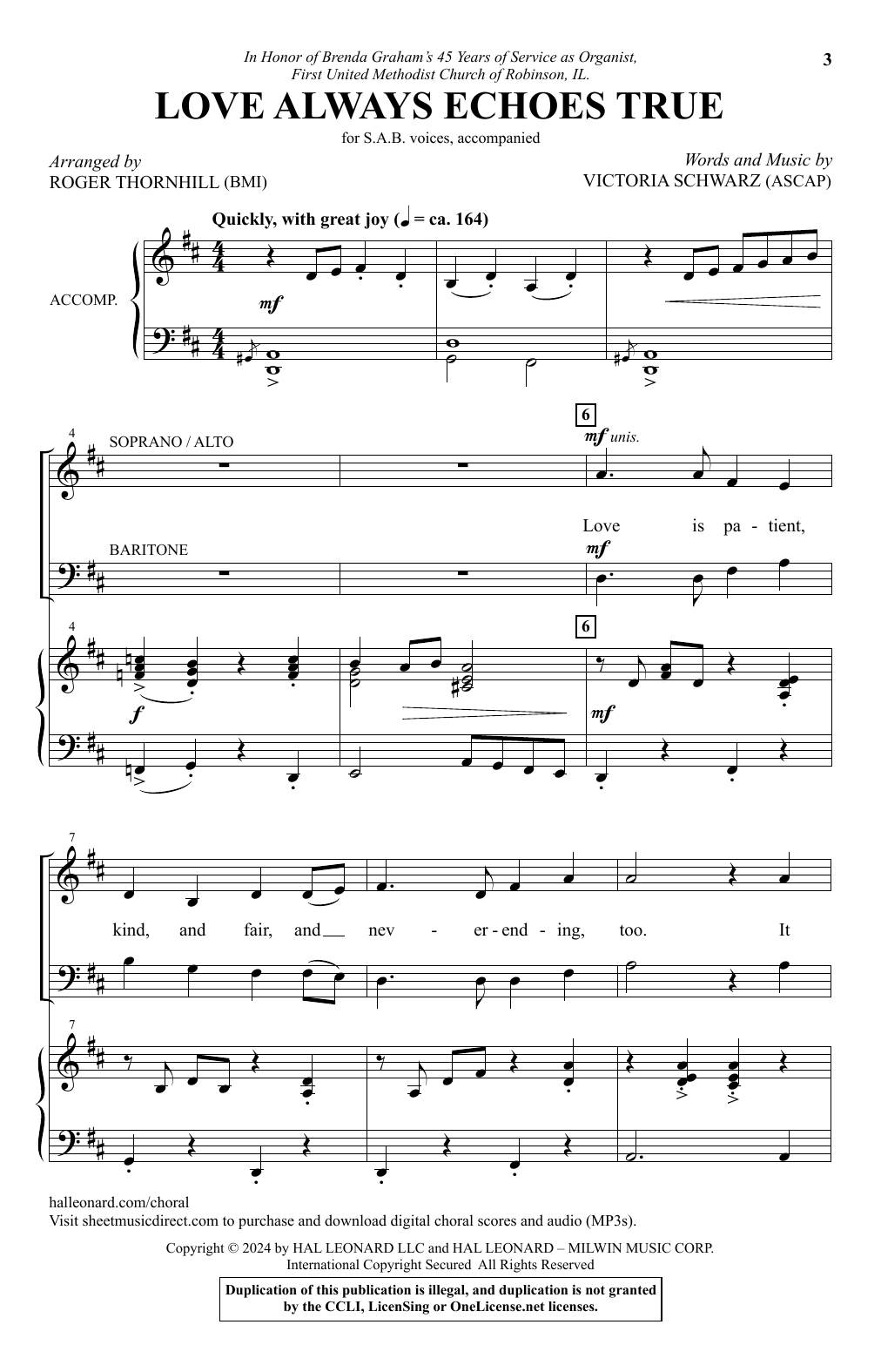 Victoria Schwarz Love Always Echoes True (arr. Roger Thornhill) Sheet Music Notes & Chords for SAB Choir - Download or Print PDF