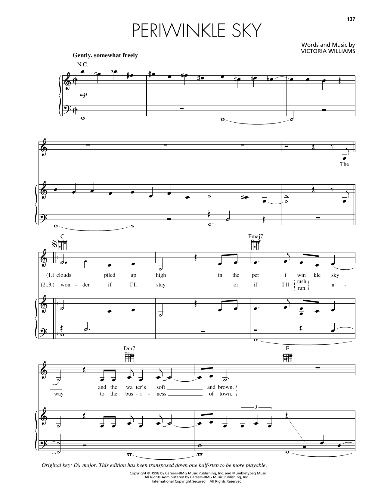 Victoria Williams Periwinkle Sky Sheet Music Notes & Chords for Piano, Vocal & Guitar Chords (Right-Hand Melody) - Download or Print PDF