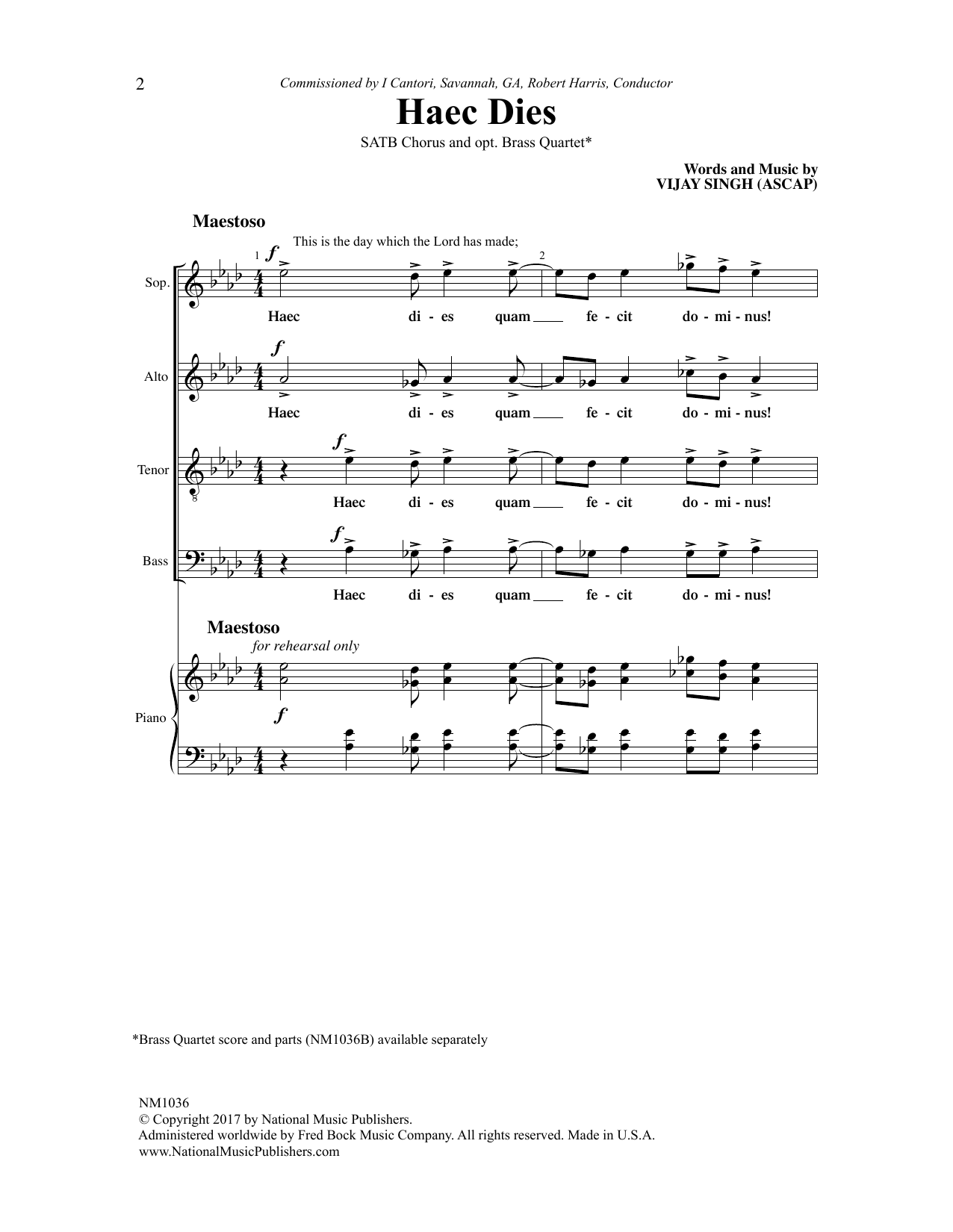 Vijay Singh Haec Dies Sheet Music Notes & Chords for Choral - Download or Print PDF