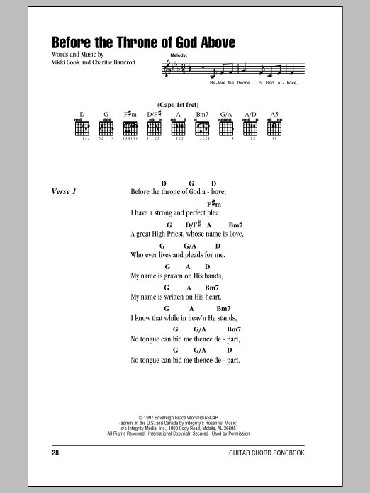 Vikki Cook Before The Throne Of God Above Sheet Music Notes & Chords for Lyrics & Chords - Download or Print PDF