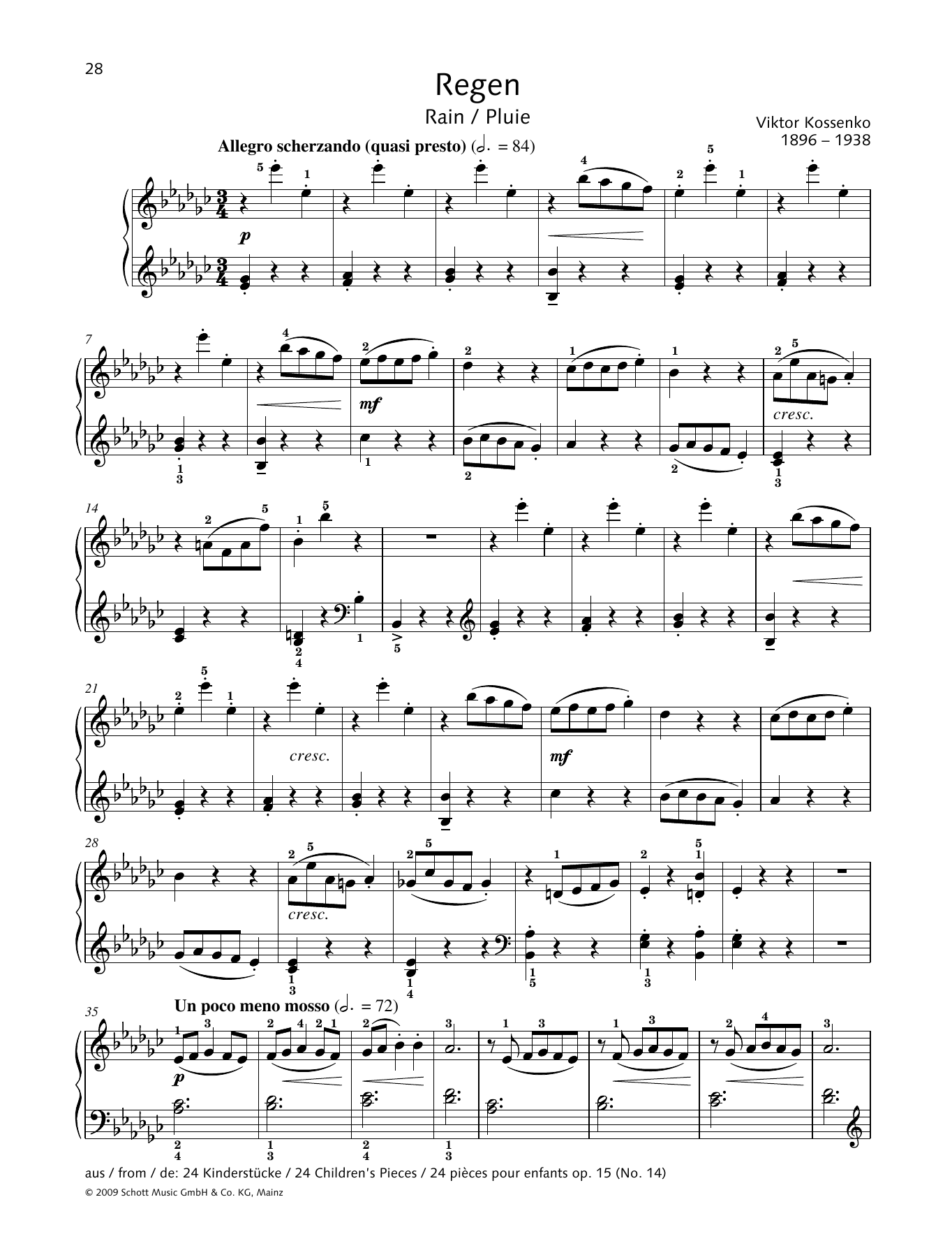Viktor Kossenko Rain Sheet Music Notes & Chords for Piano Solo - Download or Print PDF