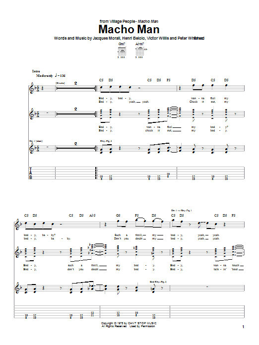 Village People Macho Man Sheet Music Notes & Chords for Melody Line, Lyrics & Chords - Download or Print PDF