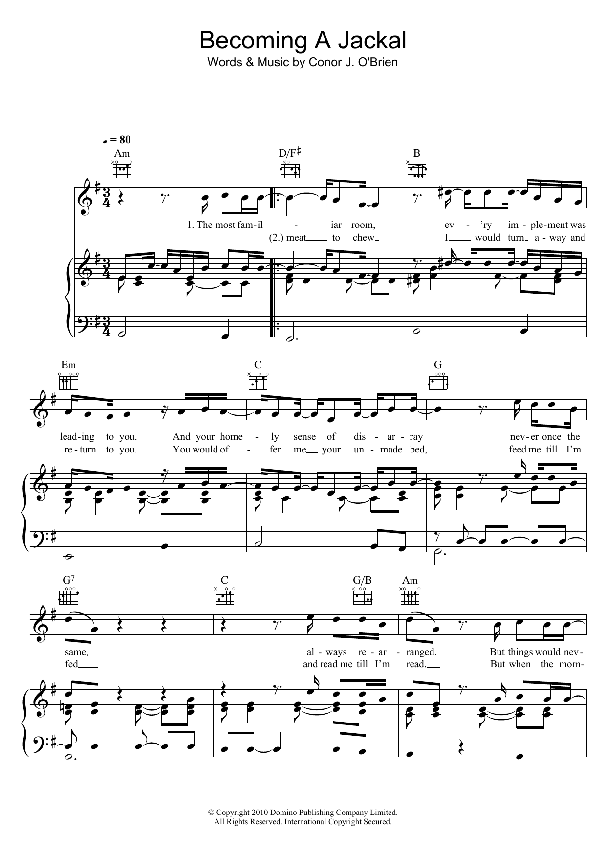 Villagers Becoming A Jackal Sheet Music Notes & Chords for Piano, Vocal & Guitar (Right-Hand Melody) - Download or Print PDF