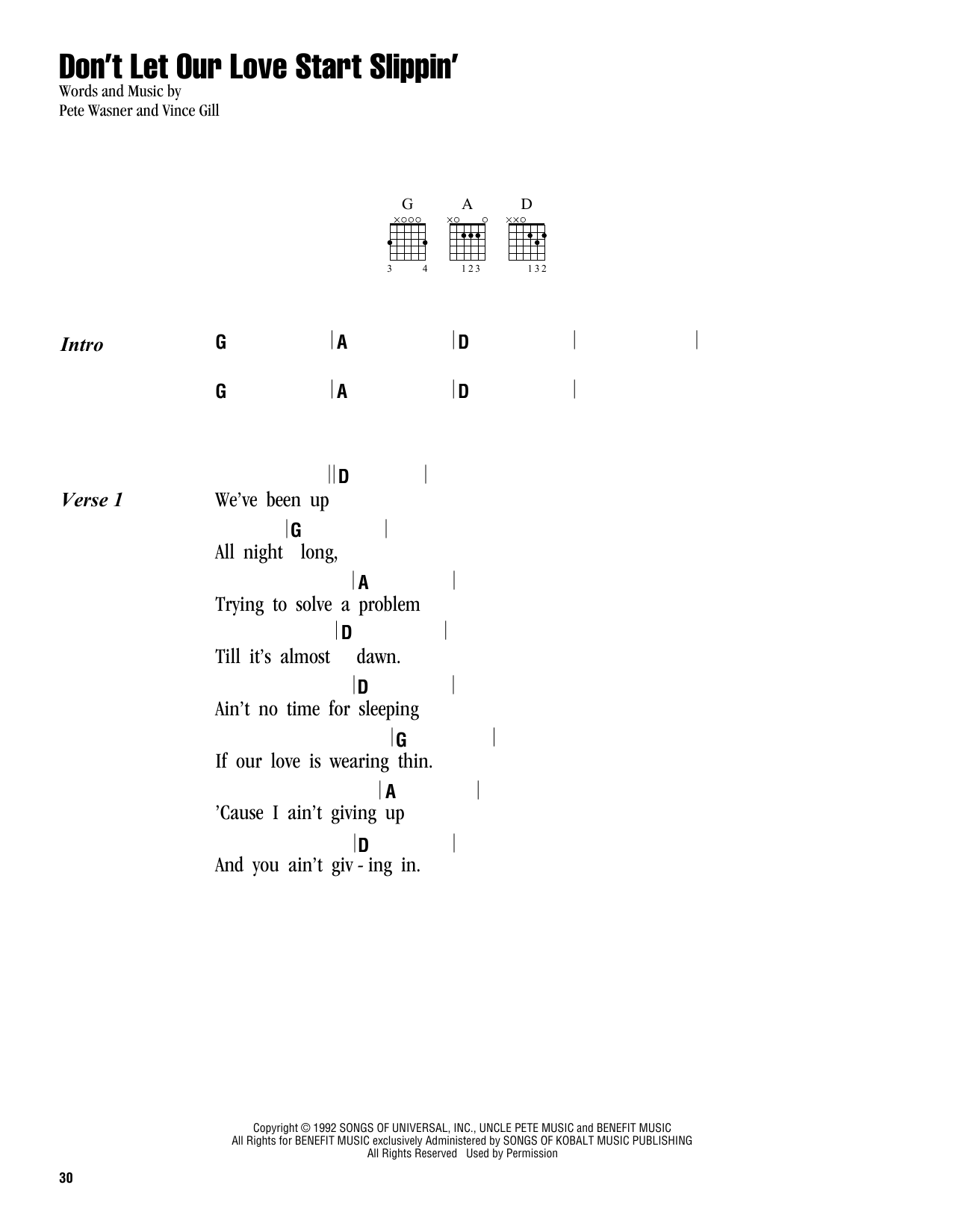 Vince Gill Don't Let Our Love Start Slippin' Sheet Music Notes & Chords for Lyrics & Chords - Download or Print PDF