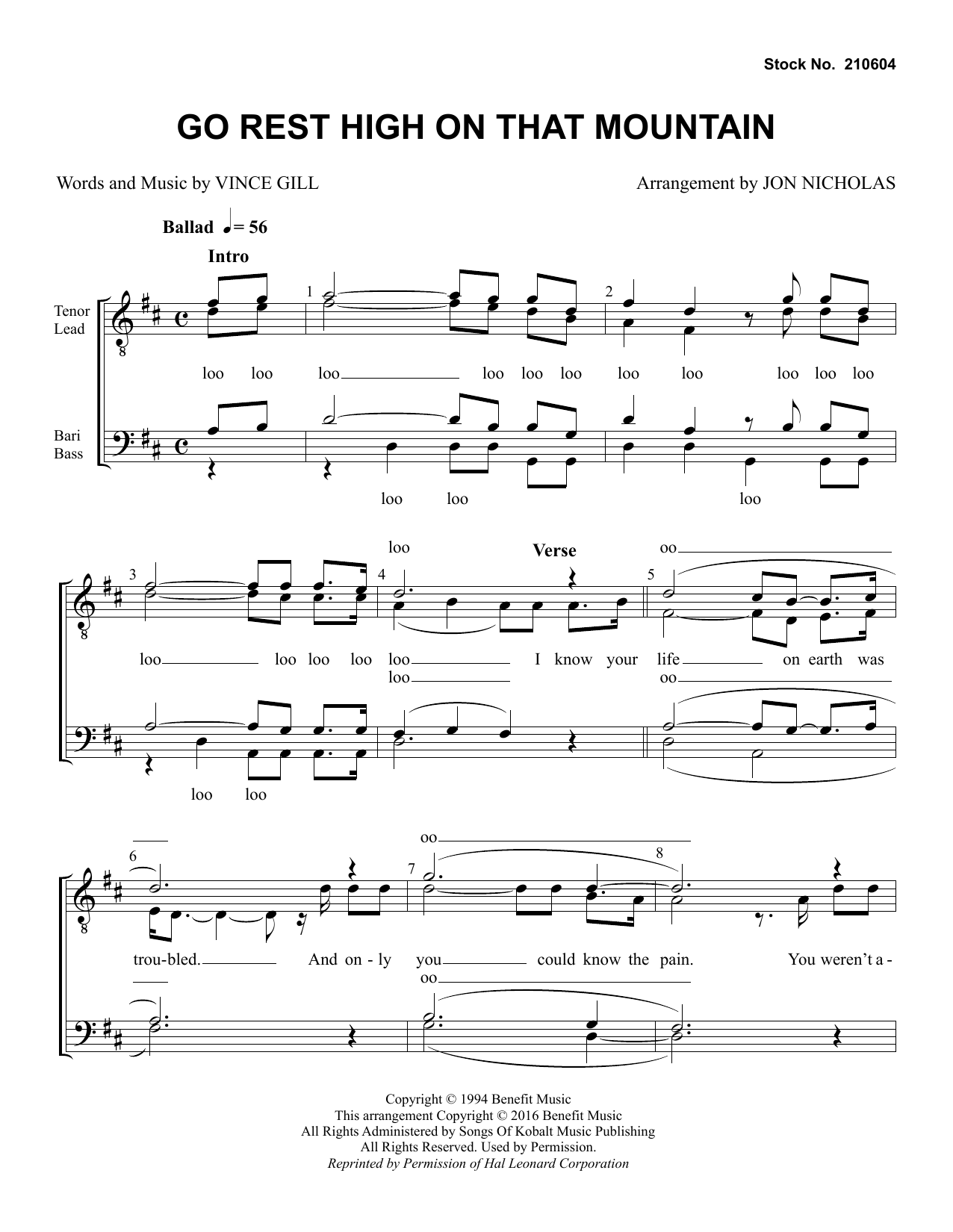 Vince Gill Go Rest High on That Mountain (arr. Jon Nicholas) Sheet Music Notes & Chords for TTBB Choir - Download or Print PDF