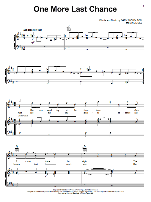 Vince Gill One More Last Chance Sheet Music Notes & Chords for Easy Guitar - Download or Print PDF