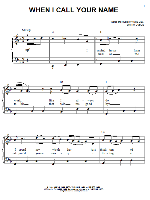 Vince Gill When I Call Your Name Sheet Music Notes & Chords for Easy Guitar Tab - Download or Print PDF