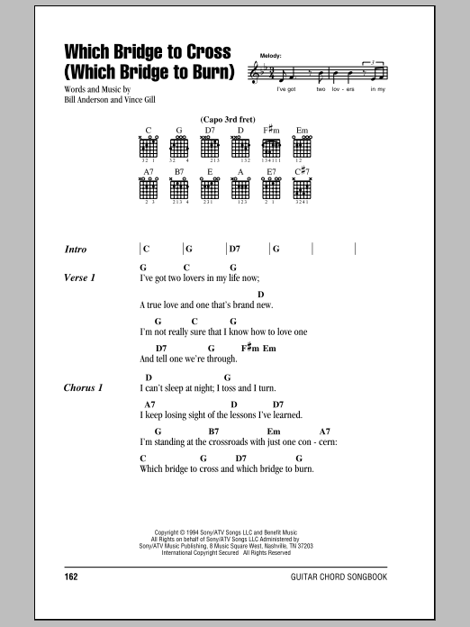 Vince Gill Which Bridge To Cross (Which Bridge To Burn) Sheet Music Notes & Chords for Lyrics & Chords - Download or Print PDF