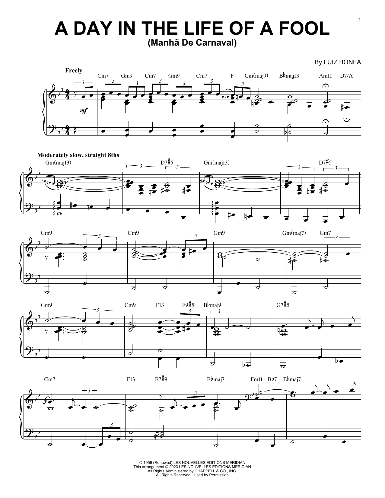Vince Guaraldi A Day In The Life Of A Fool (Manha De Carnaval) [Jazz version] (arr. Brent Edstrom) Sheet Music Notes & Chords for Piano Solo - Download or Print PDF