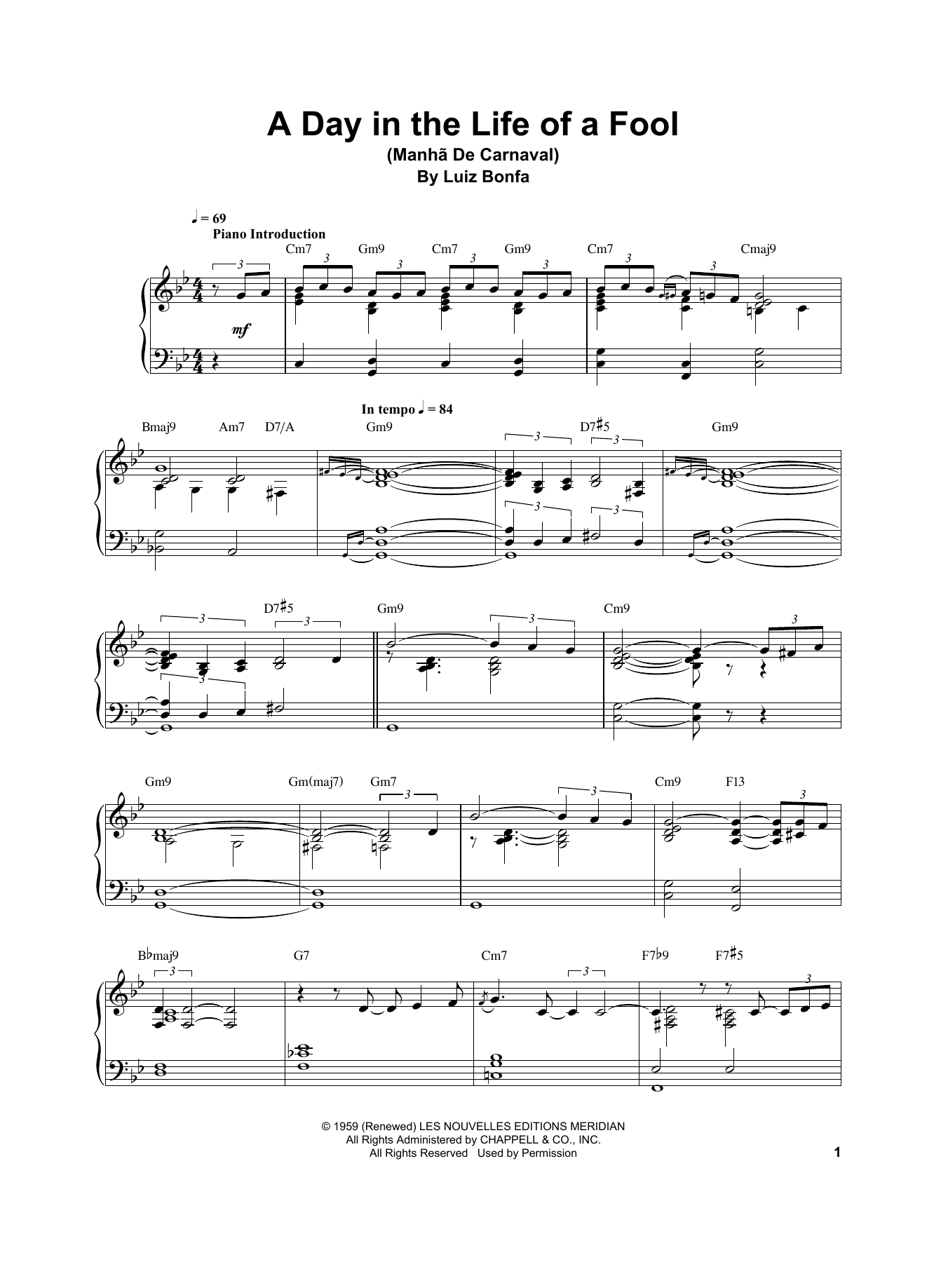 Vince Guaraldi A Day In The Life Of A Fool (Manha De Carnaval) Sheet Music Notes & Chords for Piano Transcription - Download or Print PDF