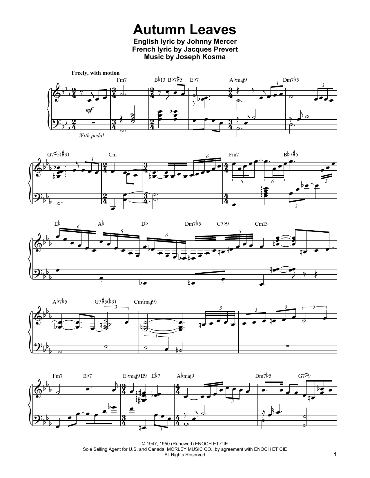 Vince Guaraldi Autumn Leaves Sheet Music Notes & Chords for Piano Transcription - Download or Print PDF