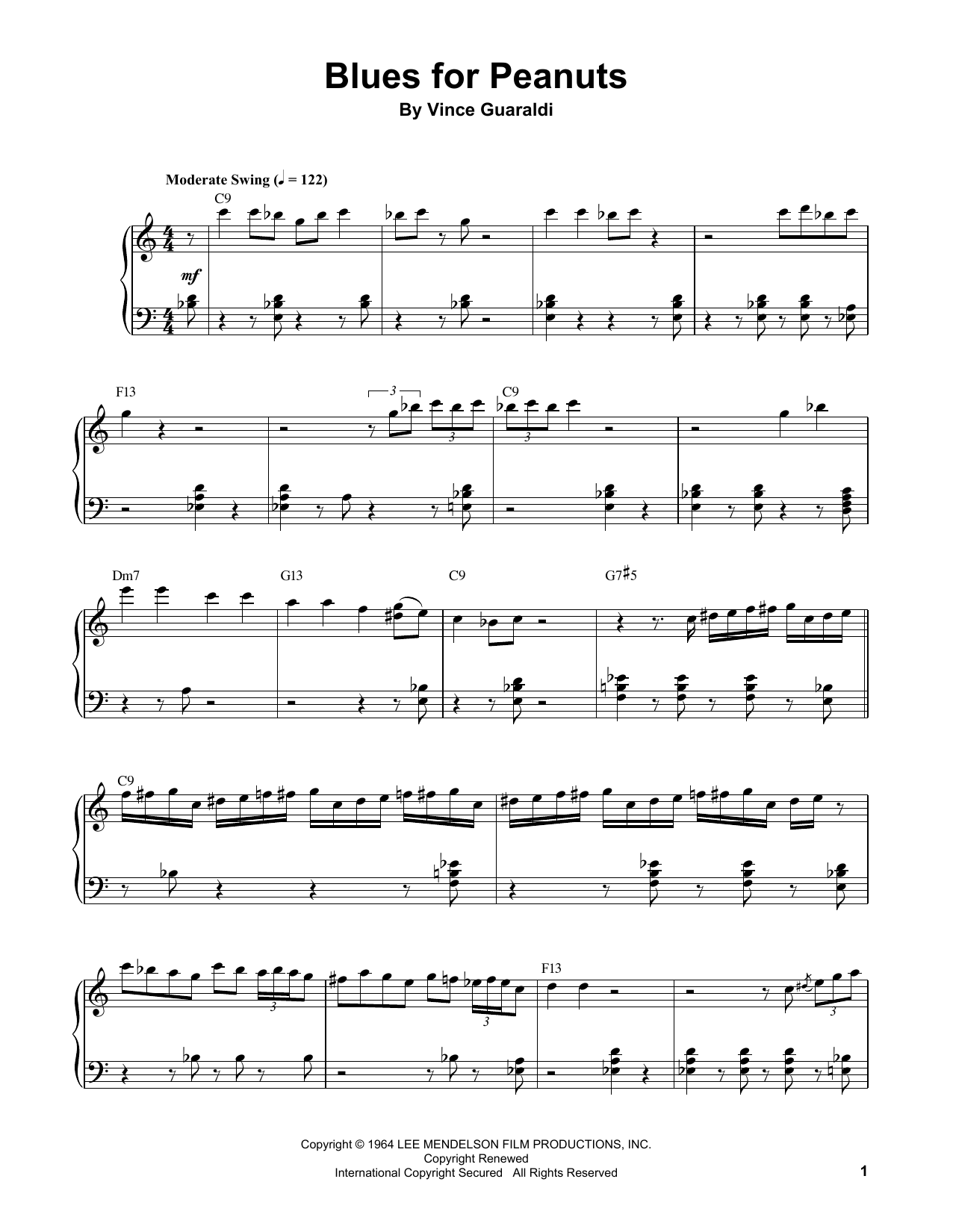 Vince Guaraldi Blues For Peanuts Sheet Music Notes & Chords for Piano Transcription - Download or Print PDF